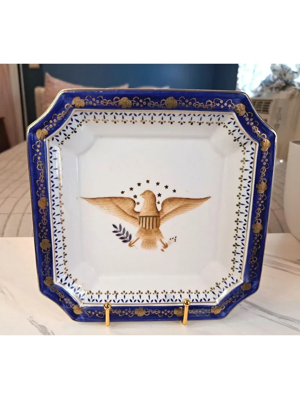 Vintage Andrea by Sadek Federal Style Eagle Porcelain Square Catch-All Plate 8